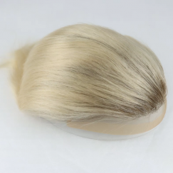 Durable Blonde Thin Skin PU Human Hair Wig Toupee For Men