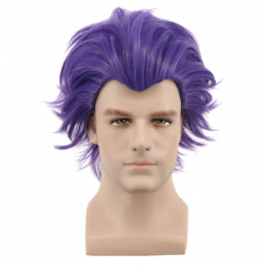 2 Pcs Men Short Purple Synthetic Artificial Wig for Halloween Cosplay Costume Party