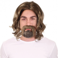 2 Pcs Adult Man Curl Wig with Beard Set