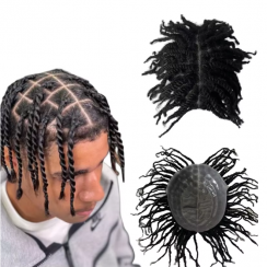 Human Hair Replacement Afro Twist Braids Full PU Base for Black Men