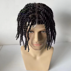 Invisible Thin Skin Silicone Human Hair Twisted Braids Wig For Men