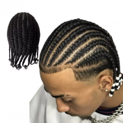 Mongolian Human Hair Hairpiece Afro Cornrow Braids Full PU Base for Black Men